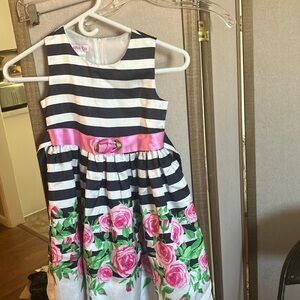 FINAL MARKDOWN Jessica Ann Girls' Striped Floral Dress with Pink Accents 6x